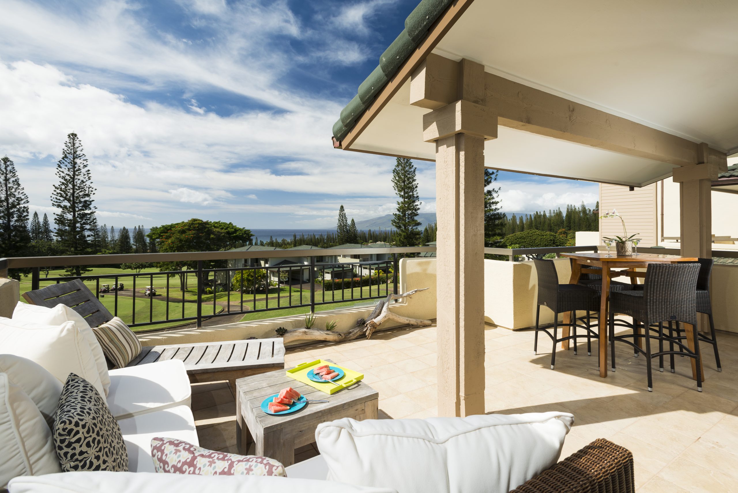 Luxury Lounge Area in Kapalua overlooking a stunning view of the golf course
