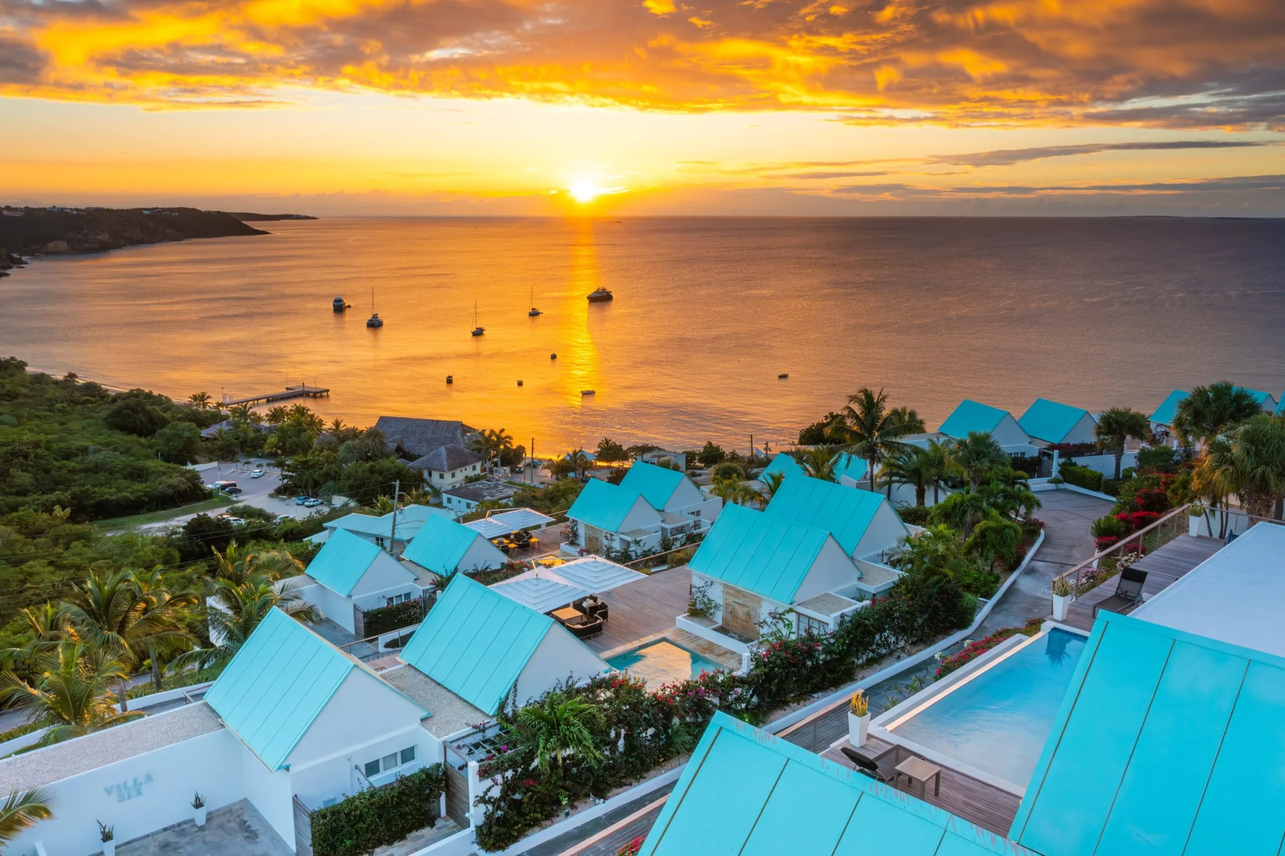 Sunset view from a luxury villa in Anguilla with stunning ocean views