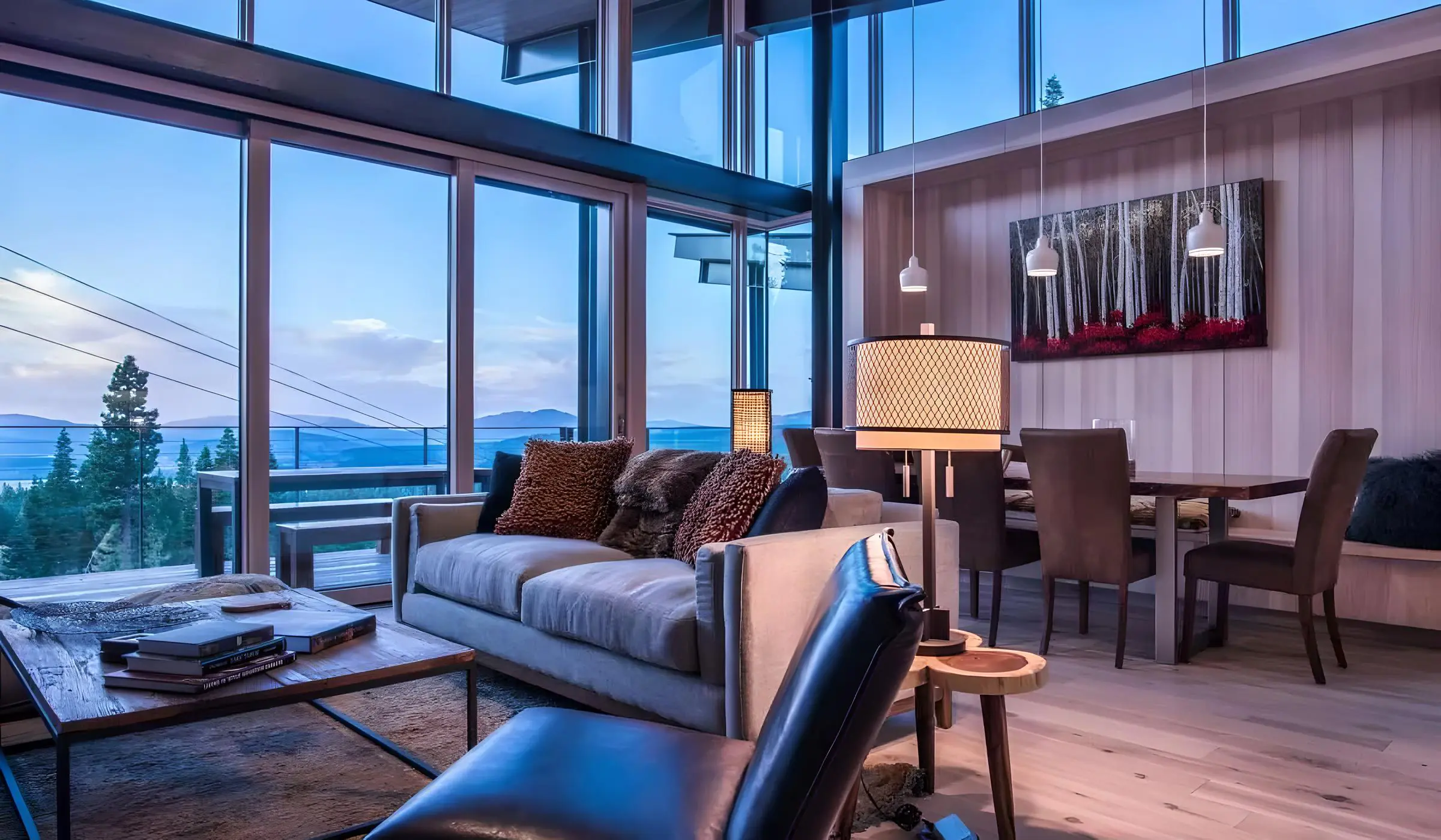 Cozy Northstar mountain villa with fireplace, modern kitchen, and panoramic alpine views.